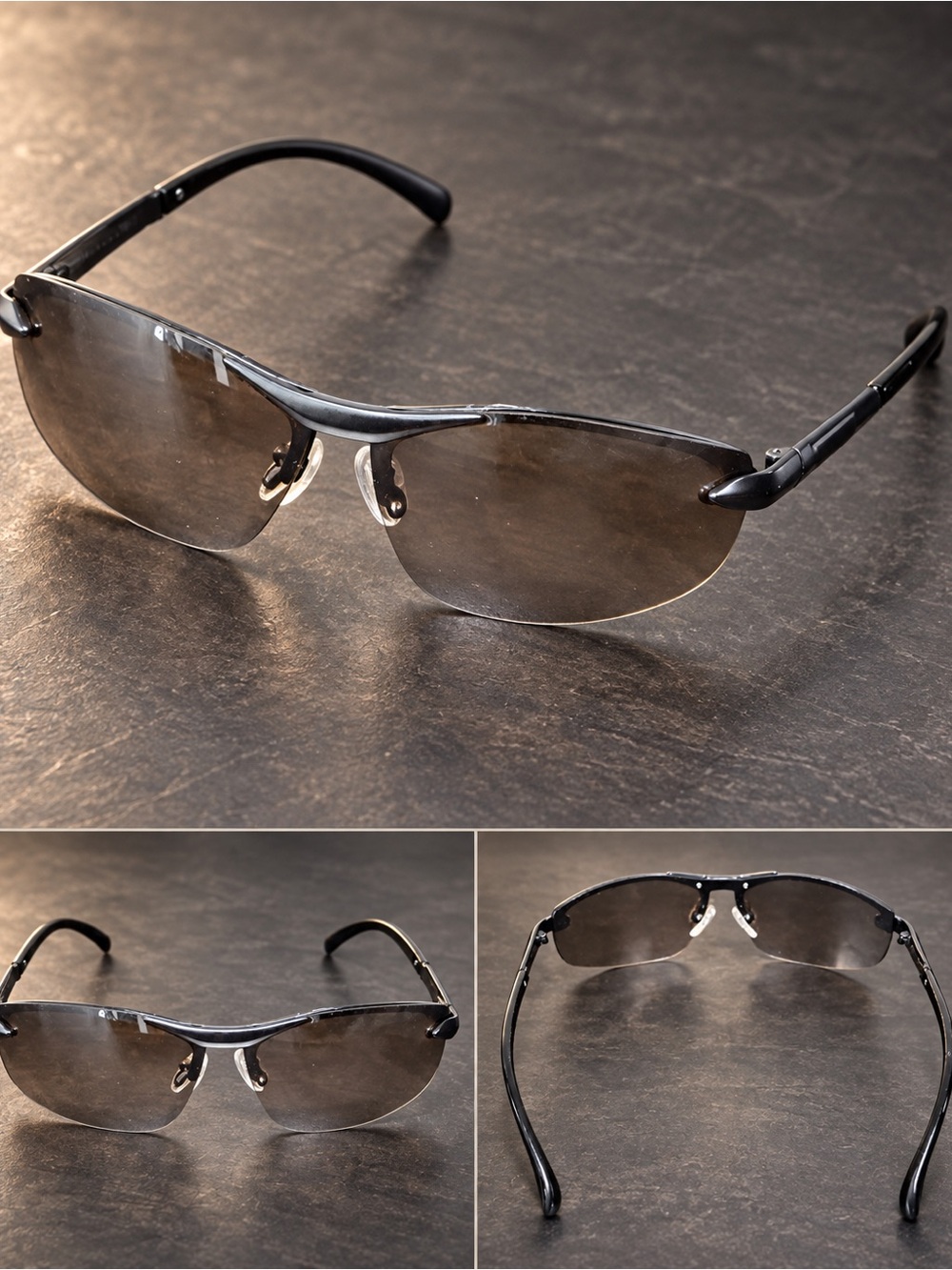 Source Unknown Black Rimless Men's Sunglasses with Smoke Lenses